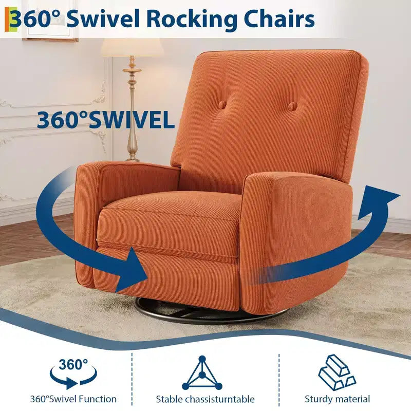 Nursery Recliner Chair, 360 Swivel Rocking Glider Chair, with Adjustable Backrest, Footrest, for Living Rooms, Bedrooms