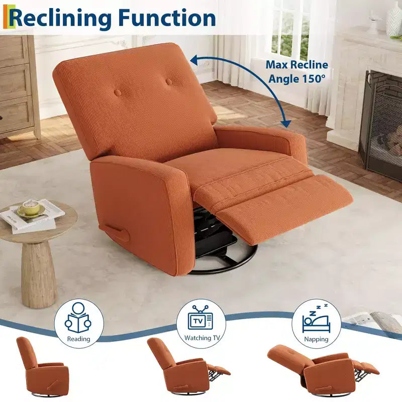 Nursery Recliner Chair, 360 Swivel Rocking Glider Chair, with Adjustable Backrest, Footrest, for Living Rooms, Bedrooms