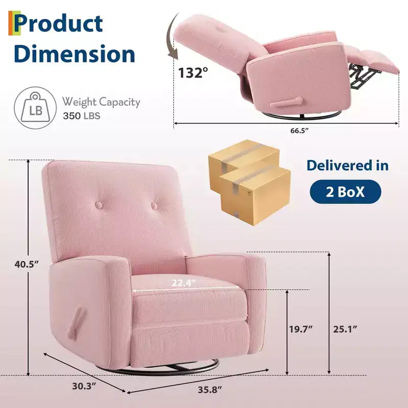 Nursery Recliner Chair, 360 Swivel Rocking Glider Chair, with Adjustable Backrest, Footrest, for Living Rooms, Bedrooms