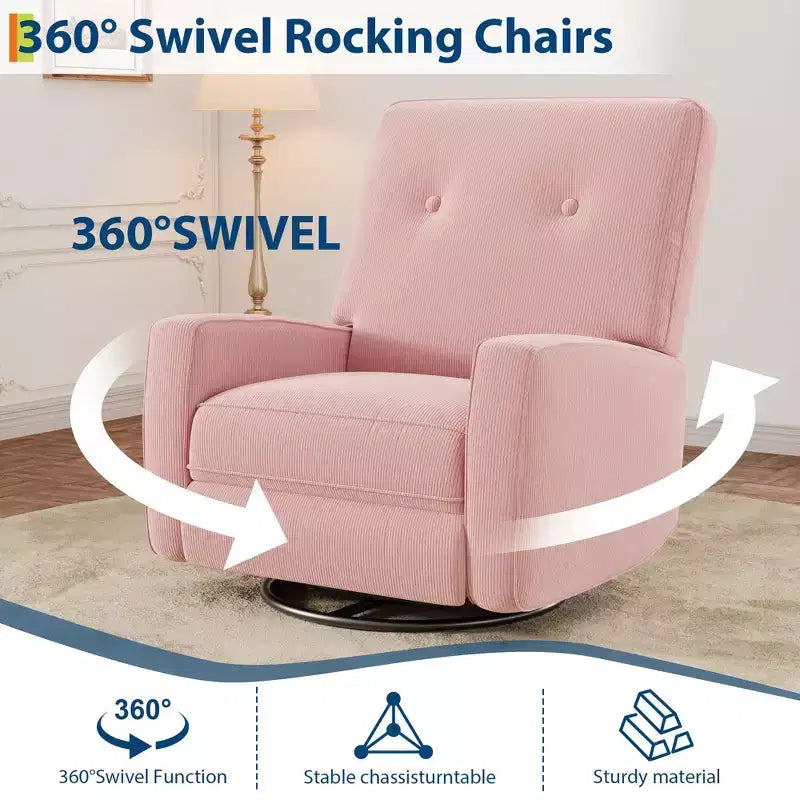Nursery Recliner Chair, 360 Swivel Rocking Glider Chair, with Adjustable Backrest, Footrest, for Living Rooms, Bedrooms