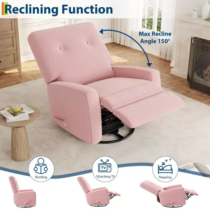 Nursery Recliner Chair, 360 Swivel Rocking Glider Chair, with Adjustable Backrest, Footrest, for Living Rooms, Bedrooms