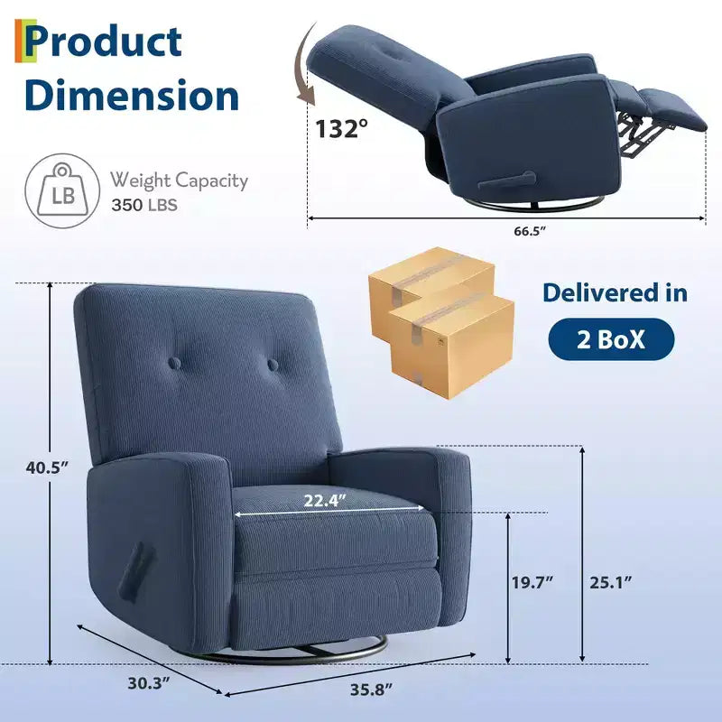 Nursery Recliner Chair, 360 Swivel Rocking Glider Chair, with Adjustable Backrest, Footrest, for Living Rooms, Bedrooms
