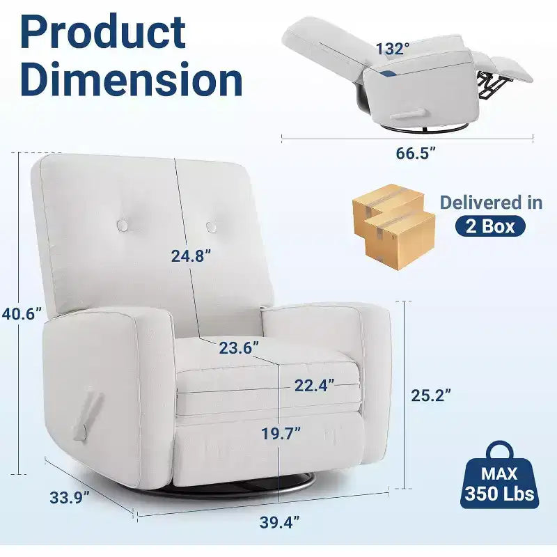 Nursery Recliner Chair, 360 Swivel Rocking Glider Chair, with Adjustable Backrest, Footrest, for Living Rooms, Bedrooms