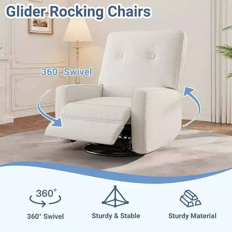 Nursery Recliner Chair, 360 Swivel Rocking Glider Chair, with Adjustable Backrest, Footrest, for Living Rooms, Bedrooms