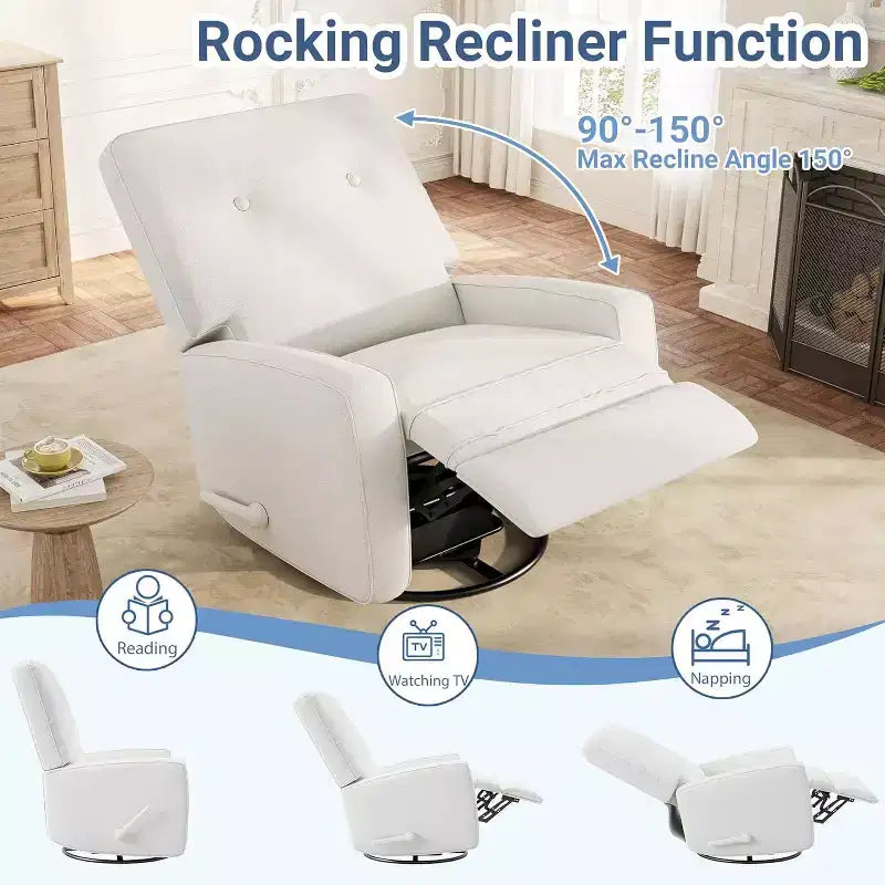 Nursery Recliner Chair, 360 Swivel Rocking Glider Chair, with Adjustable Backrest, Footrest, for Living Rooms, Bedrooms