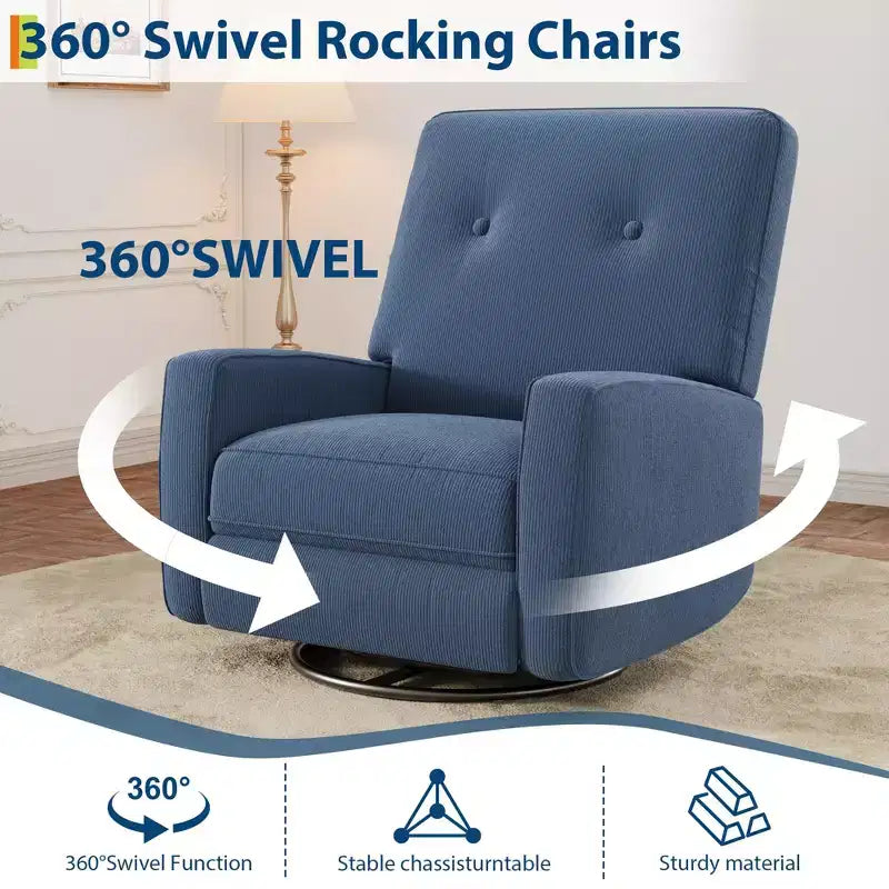 Nursery Recliner Chair, 360 Swivel Rocking Glider Chair, with Adjustable Backrest, Footrest, for Living Rooms, Bedrooms