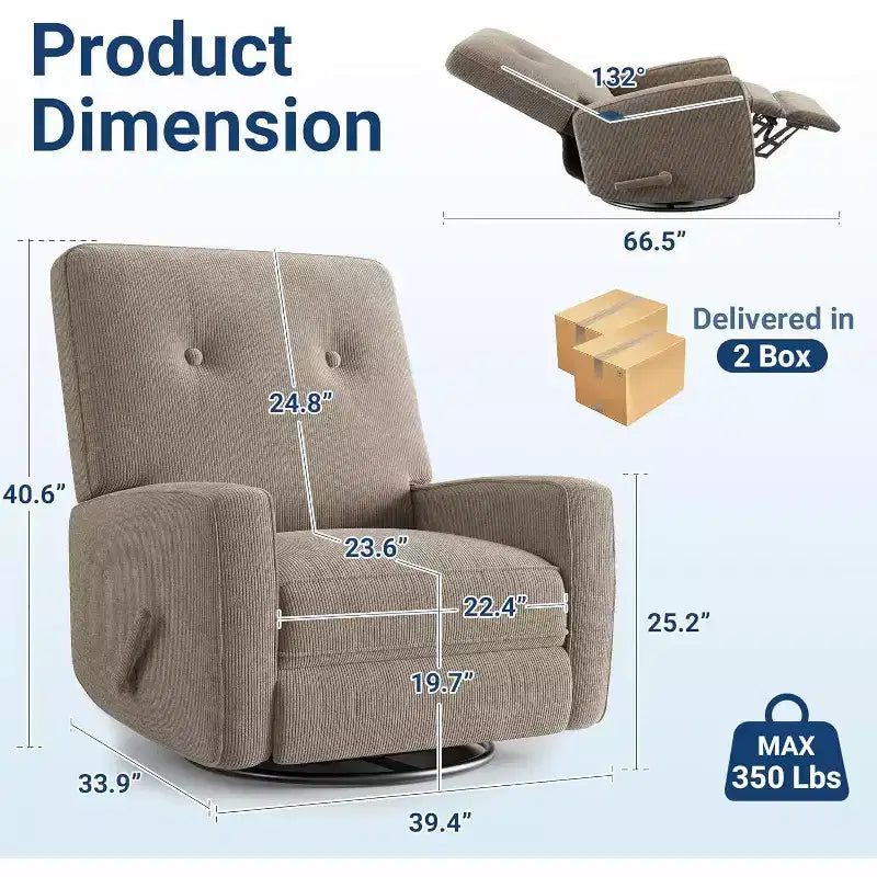 Nursery Recliner Chair, 360 Swivel Rocking Glider Chair, with Adjustable Backrest, Footrest, for Living Rooms, Bedrooms
