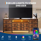 70 Inch Long Dresser & TV Stand for 65-80 Inch TVs - Modern Fabric Storage Chest with 13 Drawers, Wide Sturdy Cabinet