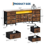 70 Inch Long Dresser & TV Stand for 65-80 Inch TVs - Modern Fabric Storage Chest with 13 Drawers, Wide Sturdy Cabinet