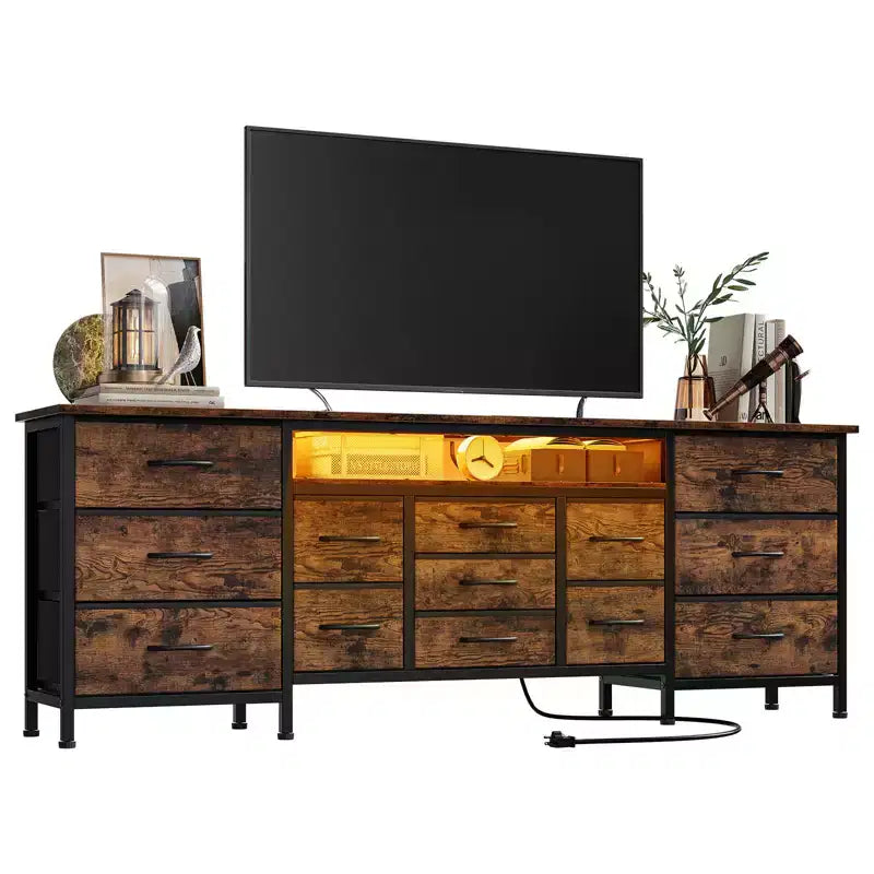70 Inch Long Dresser & TV Stand for 65-80 Inch TVs - Modern Fabric Storage Chest with 13 Drawers, Wide Sturdy Cabinet