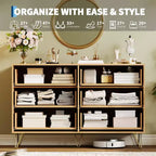 Modern Fluted 6-Drawer Dresser - 47 Wide Wooden Chest with Metal Handles - Spacious Storage Cabinet & Closet Organizer