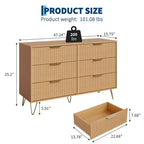 Modern Fluted 6-Drawer Dresser - 47 Wide Wooden Chest with Metal Handles - Spacious Storage Cabinet & Closet Organizer