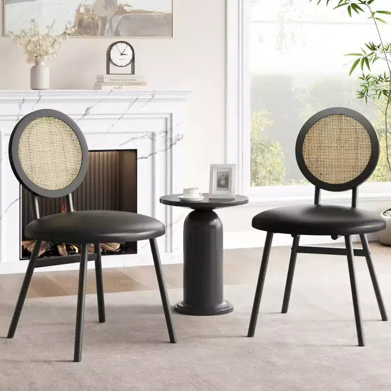 Acekool Rattan Dining Chairs Set of 2 Upholstered Kitchen Chairs with Metal Legs for Dining Room