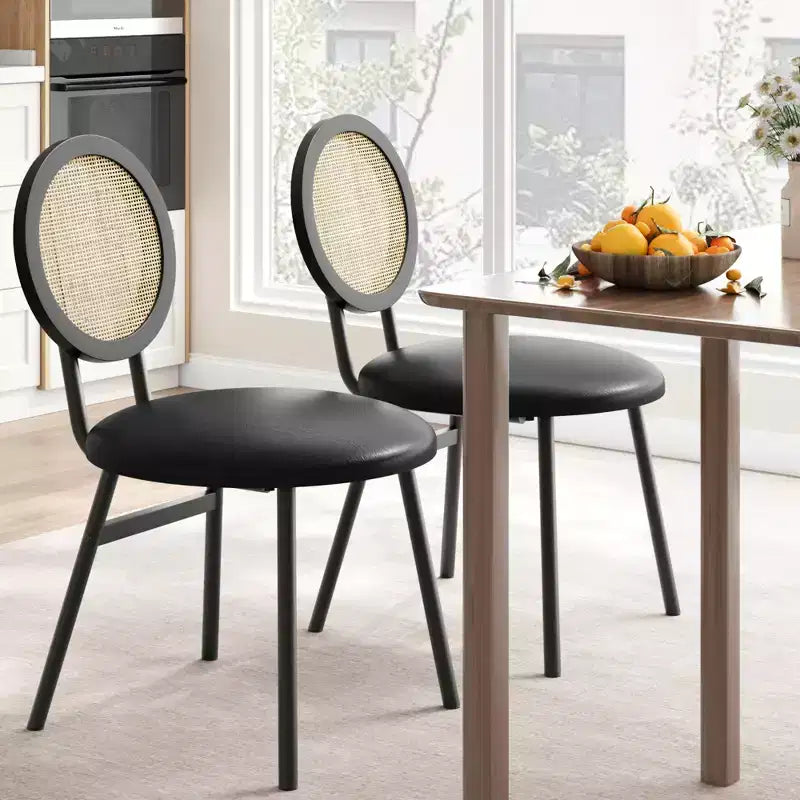 Acekool Rattan Dining Chairs Set of 2 Upholstered Kitchen Chairs with Metal Legs for Dining Room