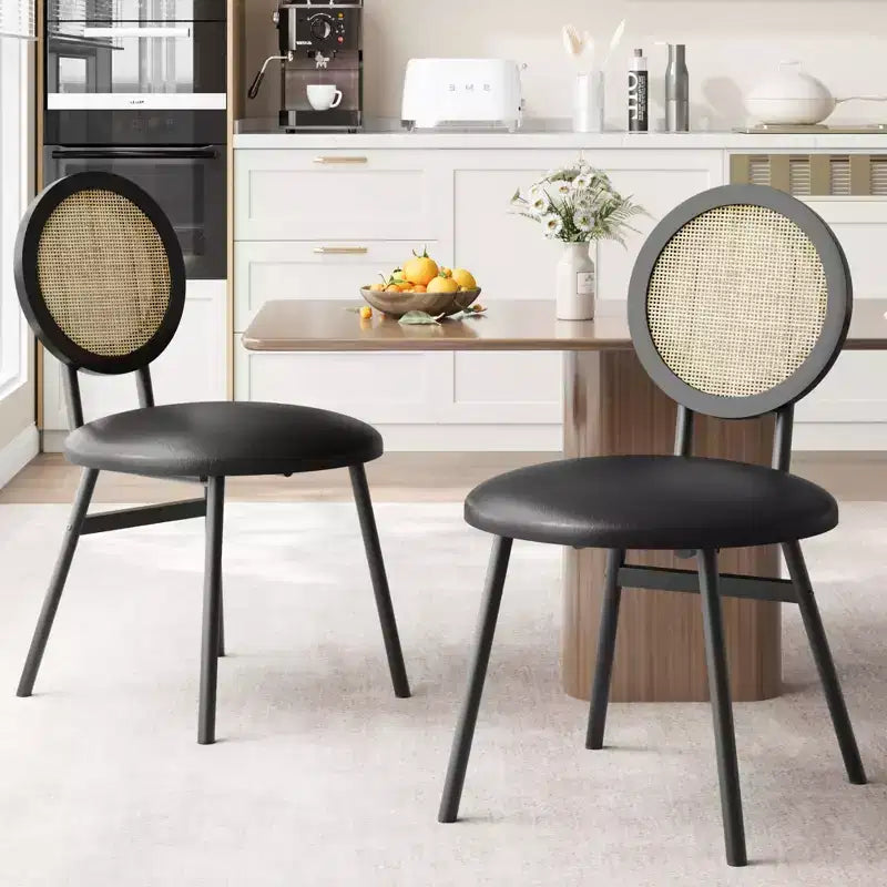 Acekool Rattan Dining Chairs Set of 2 Upholstered Kitchen Chairs with Metal Legs for Dining Room
