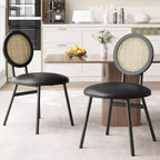 Acekool Rattan Dining Chairs Set of 2 Upholstered Kitchen Chairs with Metal Legs for Dining Room
