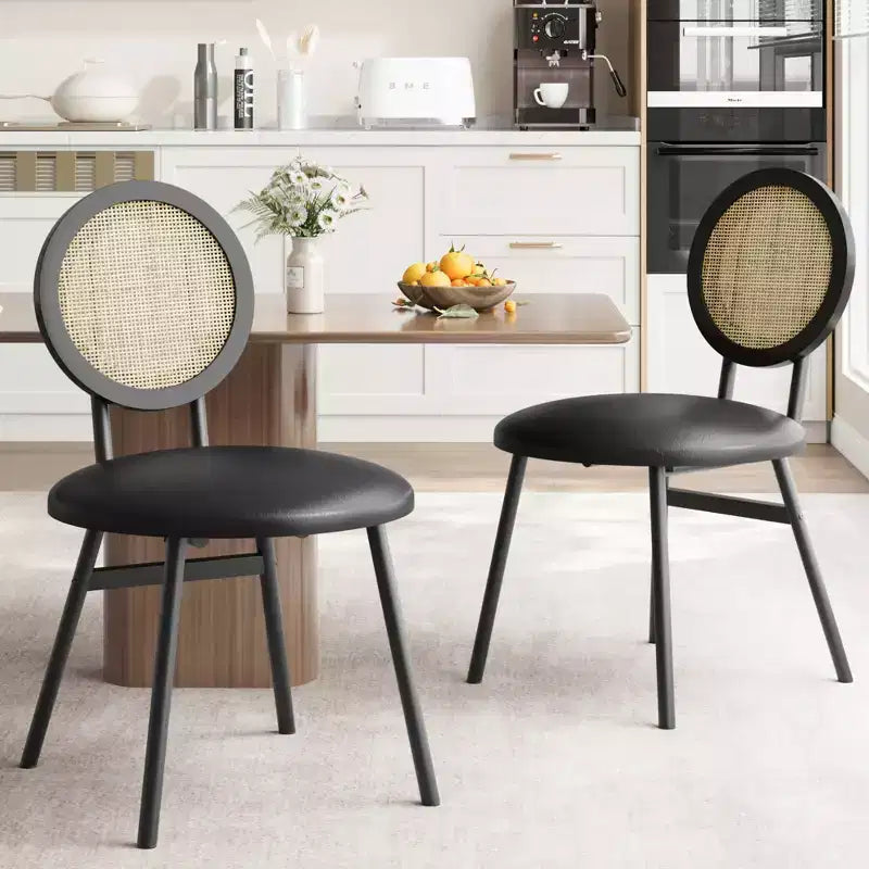 Acekool Rattan Dining Chairs Set of 2 Upholstered Kitchen Chairs with Metal Legs for Dining Room