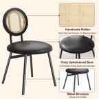 Acekool Rattan Dining Chairs Set of 2 Upholstered Kitchen Chairs with Metal Legs for Dining Room