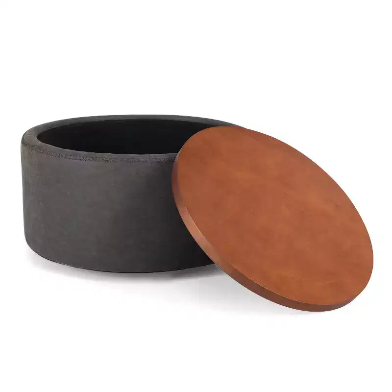 Christopher Knight Home Camila Modern Wooden Faux Leather Upholstered Round Storage Ottoman with Wheels and Removable Lid