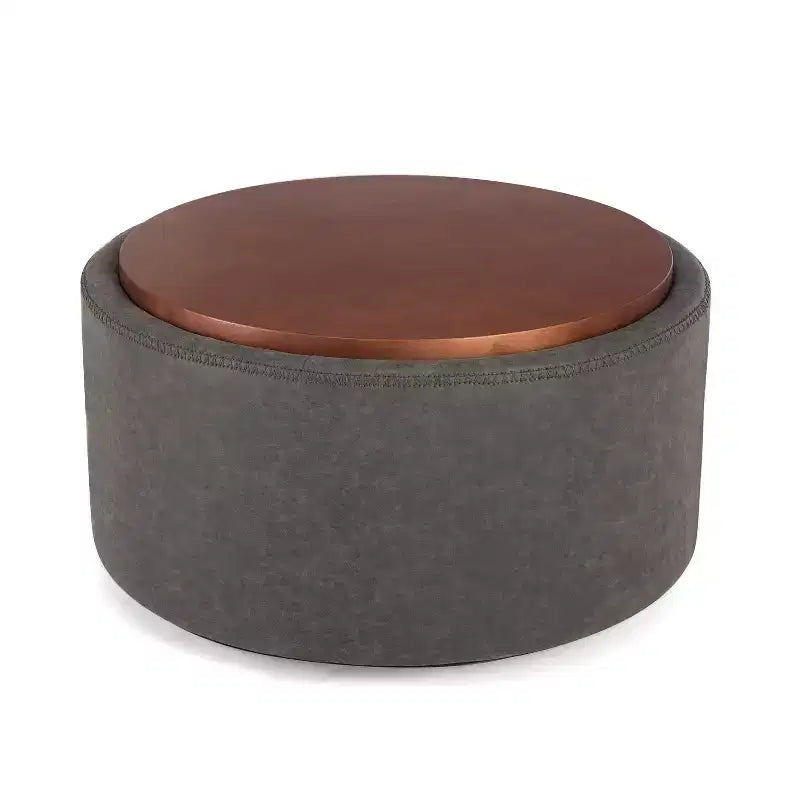 Christopher Knight Home Camila Modern Wooden Faux Leather Upholstered Round Storage Ottoman with Wheels and Removable Lid