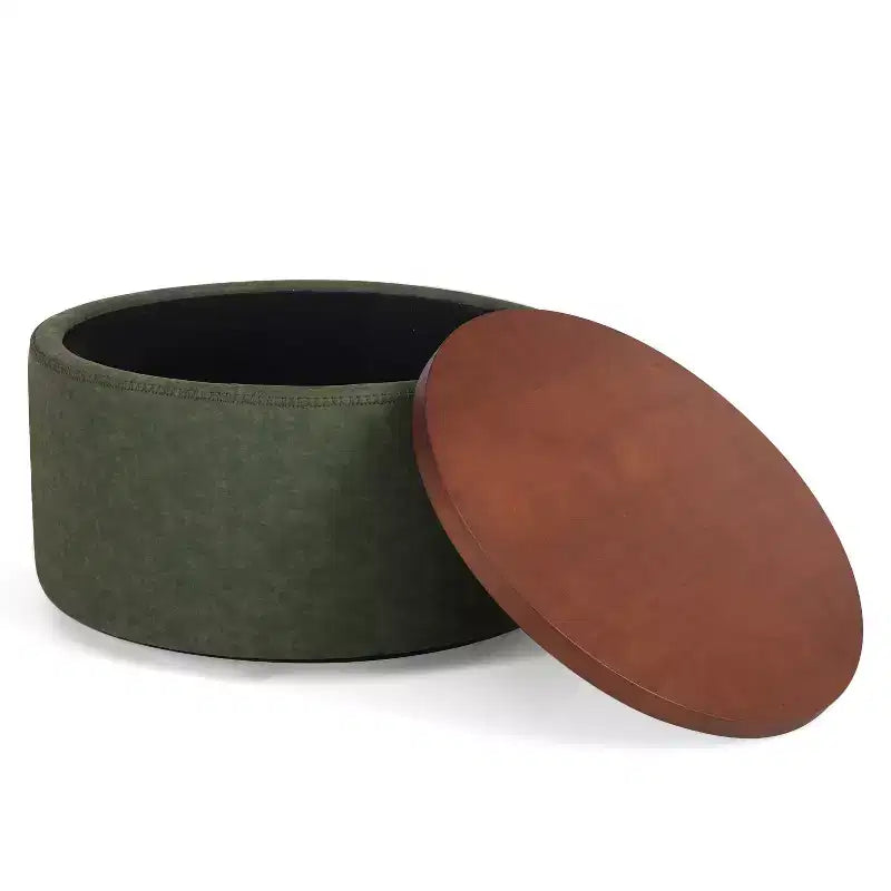 Christopher Knight Home Camila Modern Wooden Faux Leather Upholstered Round Storage Ottoman with Wheels and Removable Lid