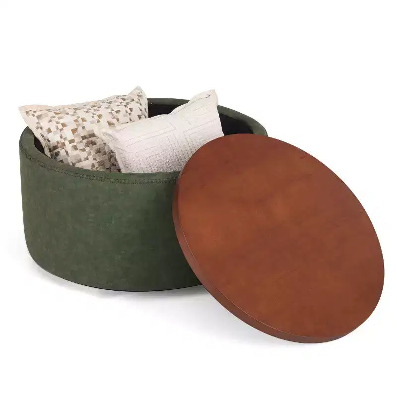 Christopher Knight Home Camila Modern Wooden Faux Leather Upholstered Round Storage Ottoman with Wheels and Removable Lid