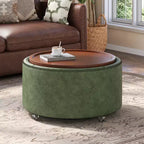 Christopher Knight Home Camila Modern Wooden Faux Leather Upholstered Round Storage Ottoman with Wheels and Removable Lid