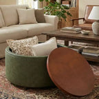 Christopher Knight Home Camila Modern Wooden Faux Leather Upholstered Round Storage Ottoman with Wheels and Removable Lid