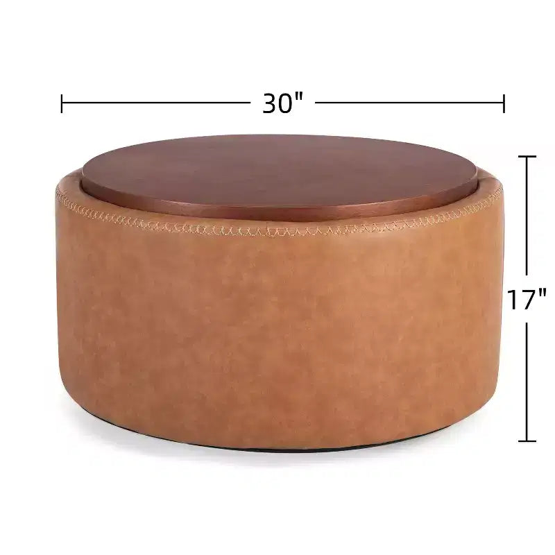 Christopher Knight Home Camila Modern Wooden Faux Leather Upholstered Round Storage Ottoman with Wheels and Removable Lid