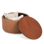 Christopher Knight Home Camila Modern Wooden Faux Leather Upholstered Round Storage Ottoman with Wheels and Removable Lid