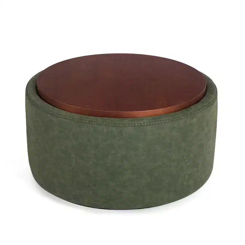 Christopher Knight Home Camila Modern Wooden Faux Leather Upholstered Round Storage Ottoman with Wheels and Removable Lid