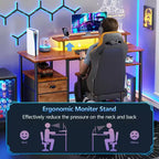 Brown 51 Inches Reversible Home Office Computer Desk with File Cabinet Monitor Stand Storage Shelves Power Outlets LED Gaming Study Workstation Table