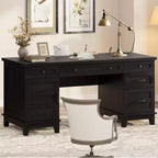 Double Workstation Desk for Home Office, Extra-Large Desk with Adjustable Storage Cabinets, Full-Extension Drawers & Charging Station