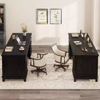 Double Workstation Desk for Home Office, Extra-Large Desk with Adjustable Storage Cabinets, Full-Extension Drawers & Charging Station