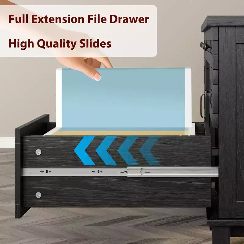 Double Workstation Desk for Home Office, Extra-Large Desk with Adjustable Storage Cabinets, Full-Extension Drawers & Charging Station