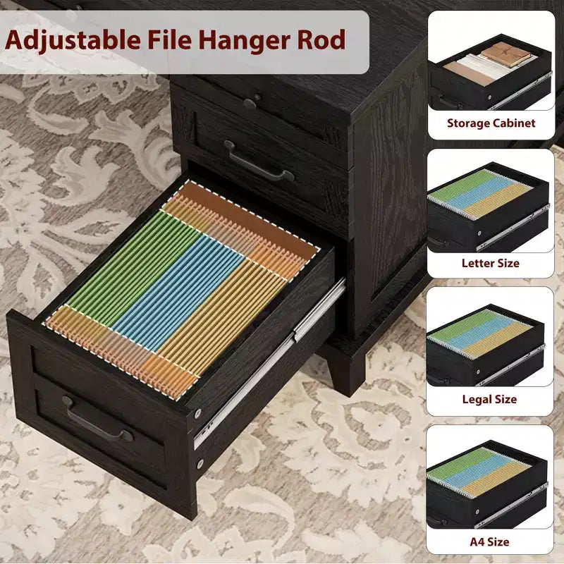 Double Workstation Desk for Home Office, Extra-Large Desk with Adjustable Storage Cabinets, Full-Extension Drawers & Charging Station