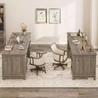 Double Workstation Desk for Home Office, Extra-Large Desk with Adjustable Storage Cabinets, Full-Extension Drawers & Charging Station