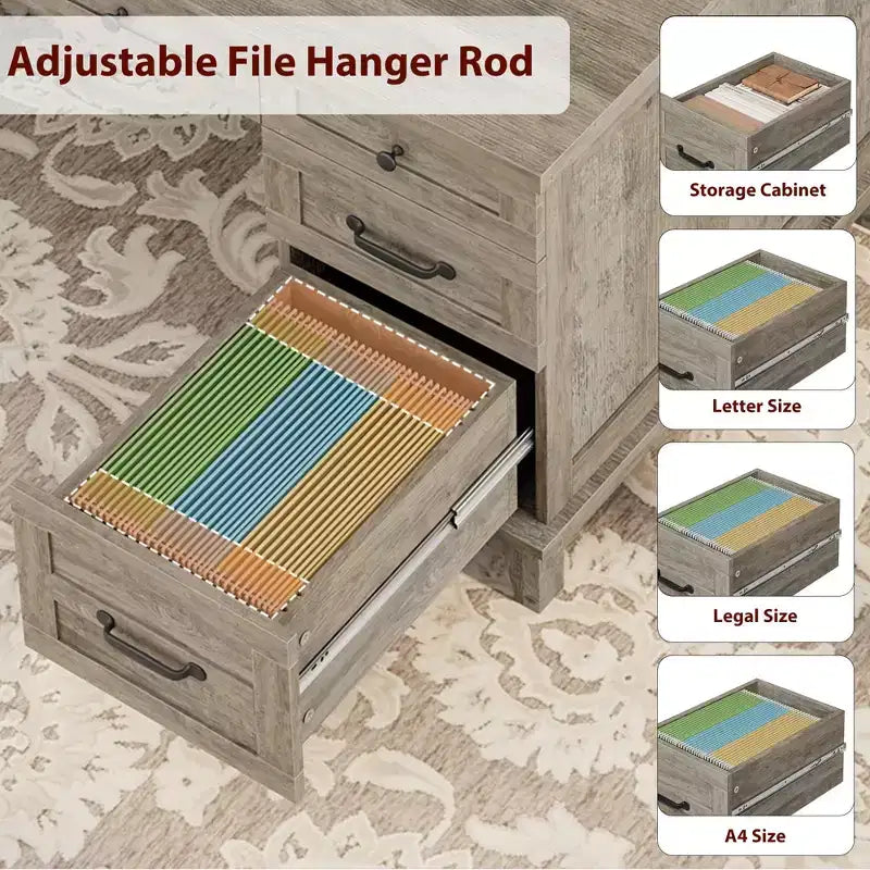 Double Workstation Desk for Home Office, Extra-Large Desk with Adjustable Storage Cabinets, Full-Extension Drawers & Charging Station