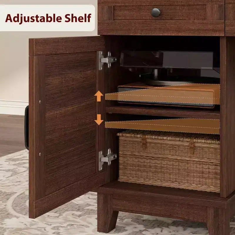 Double Workstation Desk for Home Office, Extra-Large Desk with Adjustable Storage Cabinets, Full-Extension Drawers & Charging Station