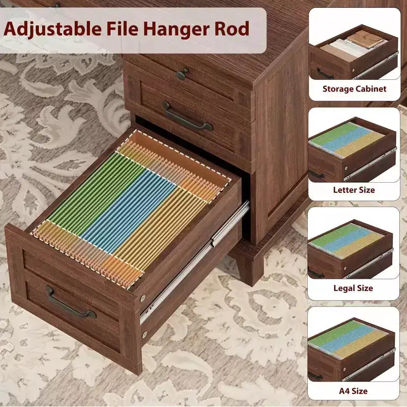 Double Workstation Desk for Home Office, Extra-Large Desk with Adjustable Storage Cabinets, Full-Extension Drawers & Charging Station
