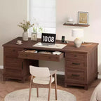 Double Workstation Desk for Home Office, Extra-Large Desk with Adjustable Storage Cabinets, Full-Extension Drawers & Charging Station