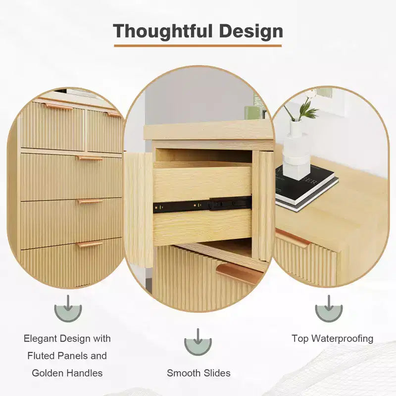 GDFStudio Kerri 5-Drawer Modern Boho Dresser with Wave Pattern Front