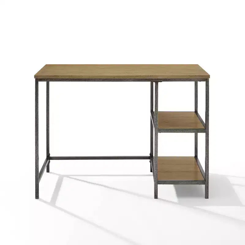 Brooke Desk Washed Oak - Crosley: Modern Industrial, Steel Frame, 42" Office with Fixed Shelves