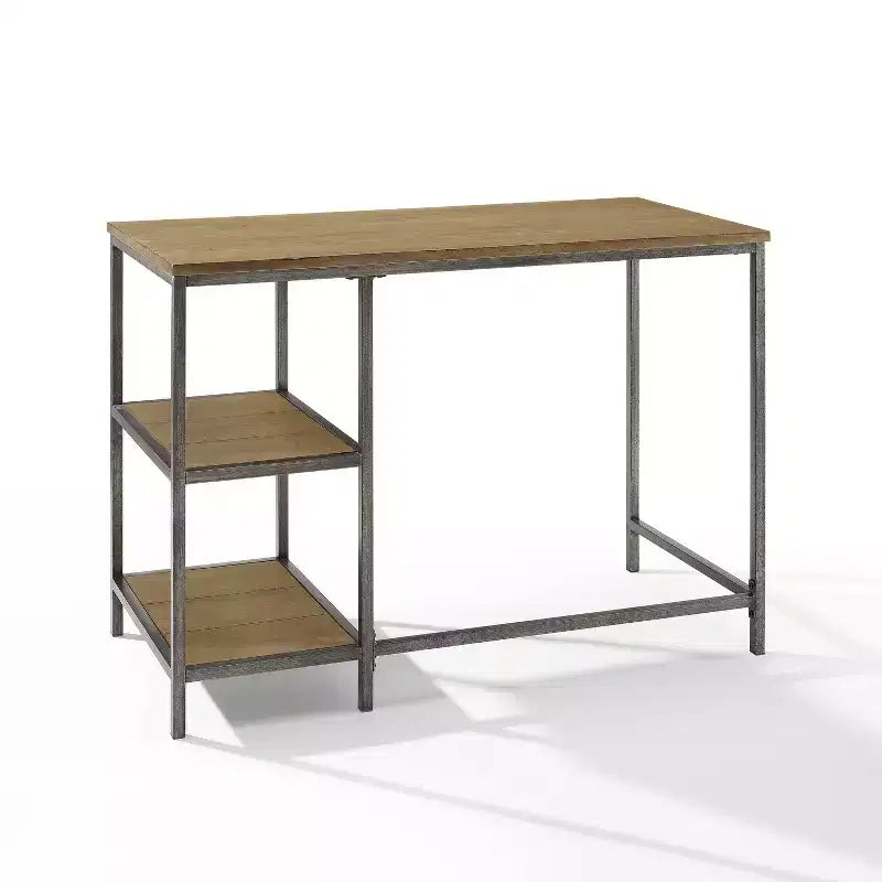 Brooke Desk Washed Oak - Crosley: Modern Industrial, Steel Frame, 42" Office with Fixed Shelves