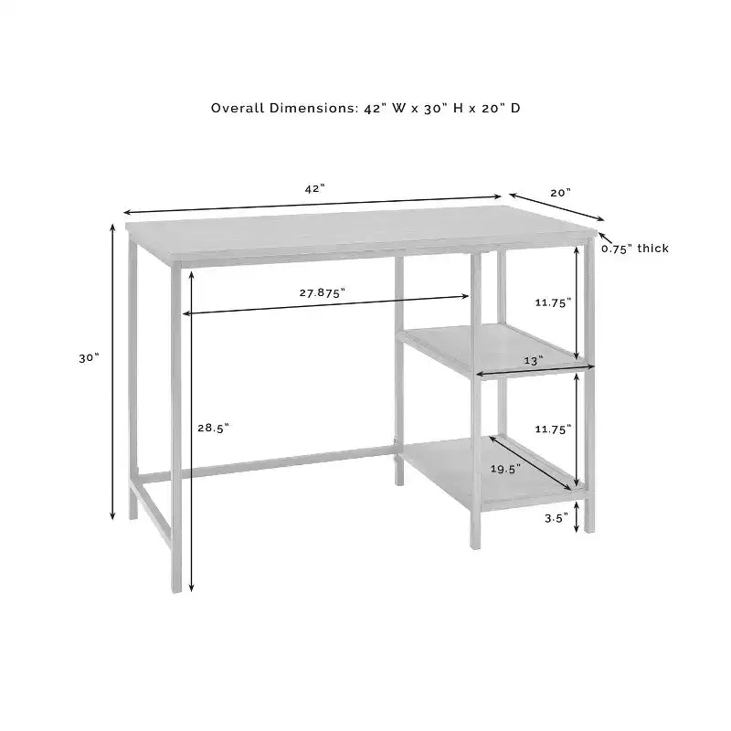 Brooke Desk Washed Oak - Crosley: Modern Industrial, Steel Frame, 42" Office with Fixed Shelves