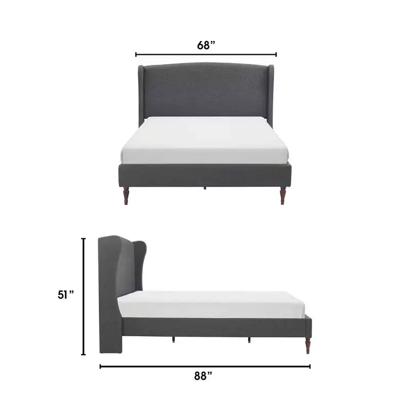 Elmhurst Upholstered Wing Bed Frame Gray - Finch